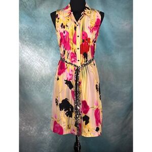 Tabitha Anthropologie Silk Floral Lace Back Shirtdress Yellow Pink Size 6